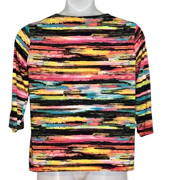 Multiples Colorful Striped Knit Top Medium Retro Casual 3/4 Sleeve T-Shirt - Picture 6 of 7
